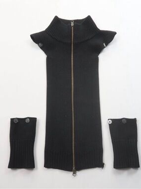 Veronica Beard Uptown Cashmere Wool Ribbed Dickey Black Zip Insert